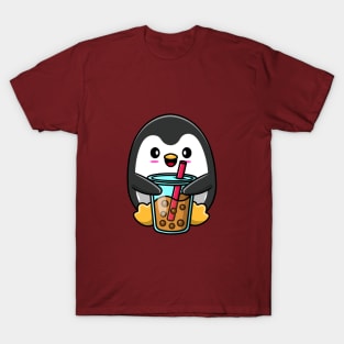 Cute Penguin Loves Bubble tea T-Shirt